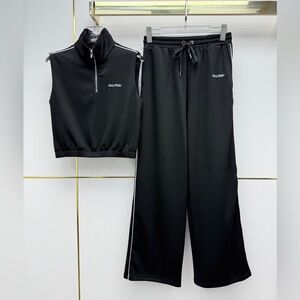 Miu Miu V-neck blazer top + wide-leg pants set